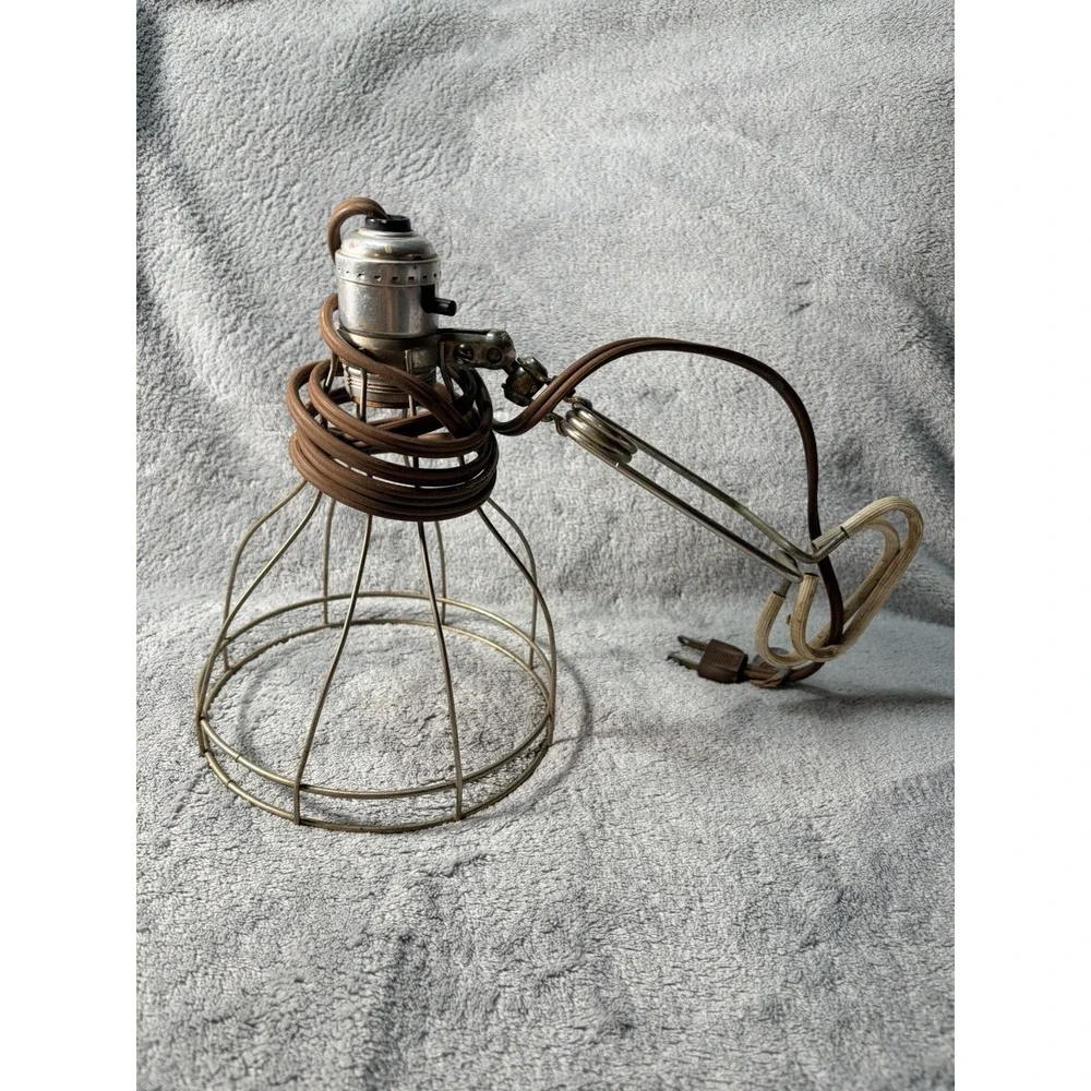 Vintage Clamp On Industrial Cage Light Trouble Task Lamp Not Tested